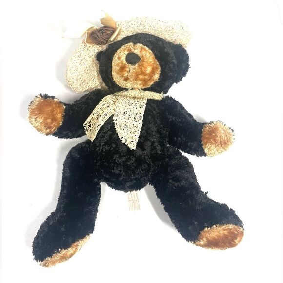 Dan Dee Collectors Choice Black & Brown Teddy Bear Plush 11" Squishy Hat Scarf - Picture 3 of 5